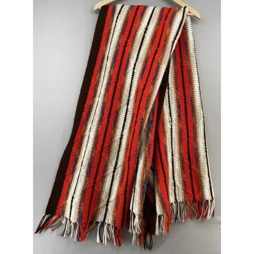 VTG‎ Crochet Throw Blanket Afghan Shawl-Southwest-Aztec-Handmade-Fringe -Gift